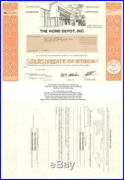 The Home Depot collectible stock certificate share