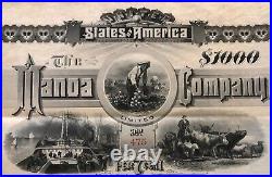 The Manoa Company New York 1885 Issued Gold Bond Certificate Superb Vignettes