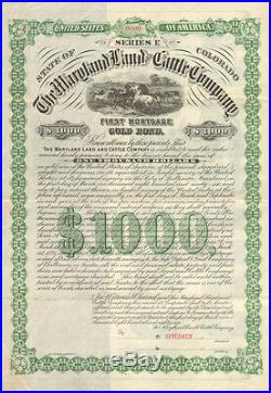 The Maryland Land and Cattle Company 1886 Colorado $1000 gold bond certificate