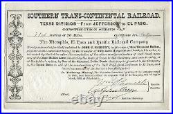 The Memphis, El Paso and Pacific Railroad Company-Texas signed John C. Fremont