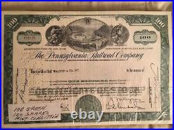 The Pennsylvania Railroad Company (100 green 1950-1960s stock certificates)