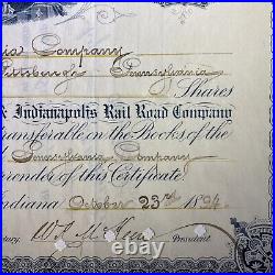 The Pennsylvania Railroad Company -Stock Certificate 1894- State of Indiana