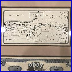 The York Central railroad company 100 Shares! With Map Of Rail Line Framed