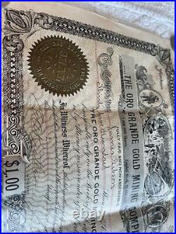 The oro grande gold mining stock certificate Arizona 3500 shhares Gibson 1904
