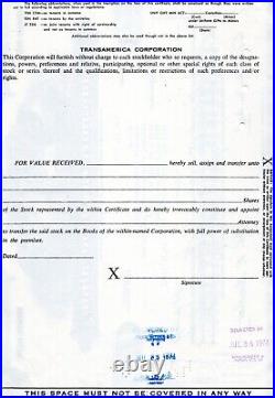 Transamerican corporation stock certificate 1966