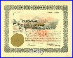 Transvaal Gold Mining Co. Stock Certificate s/b Mollie O'Bryan. Cripple Creek