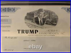 Trump Hotels & Casino Stock Certificate Framed With Donald Pic- Uncanceled, Rare