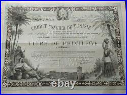 Tunisia 1890 Credit Foncier Tunisie Titre Privilege 500 Francs DECO Bond RARE