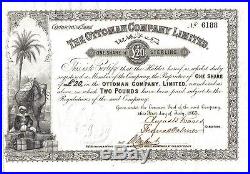 Turkey UK GB 1865 Ottoman Company Limited 1 share £20 Uncancelled Deco Scarce EF