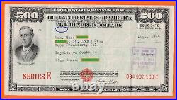 U. S. Savings Bond $500.00 D 34 902 109E pres. Wilson AUG 4, 1955, ILLINOIS