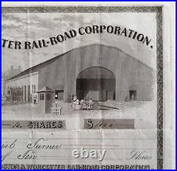 US Boston Worcester Railroad stock 1850´s, 10 shares railways superb vignettes
