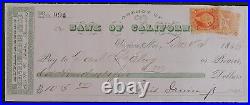 US gold rush Bank of California check 1866 Gould & Curry silver mining Co. CA