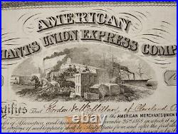 USA 1869 American Merchants Union Express $ 100 Dollars Bond Loan Stock Share