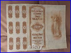 USA $50 4th Liberty Loan 4 1/4 % 1933-1938 Gold Bond 10 coupons