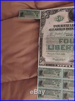 USA $50 4th Liberty Loan 4 1/4 % 1933-1938 Gold Bond 10 coupons