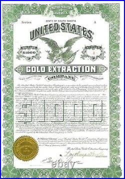 United States Gold Extraction Company. Certificate #1.1903 Gold Bond