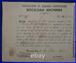 Uruguay 1891 Bond Title 10 Pesos Oro Extraction Of Submarine Treasures Document