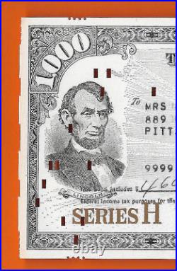 Us Saving Bond Lincoln $1,000 Nov. 1978 Series H Uncancelled Brown Seal