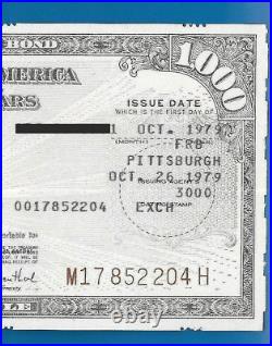 Us Saving Bond Lincoln $1000.00 Otc. 1979 Series H Uncancelled Brown Seal. Exch