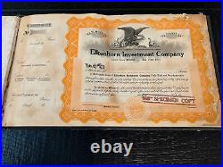 VINTAGE BOOK OF 25 Elkenhorn Investment Company Stock Certificates 1935-1936