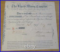 VTG 1852 STOCK CertificateTHE LIBERTY MINING COBedford County/VIRGINIAGold