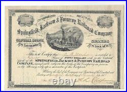 Very Rare Springfield, Jackson & Pomeroy Railroad Company Stock Certificate-1878