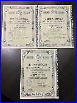 Vilnius Wilno 1937 bank shares 3 pcs numbers in row Litwa Lithuania