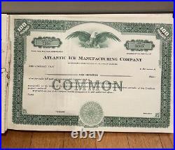 Vintage Atlantic Ice Manufacturing Co 100 Share Stock Certificate Book 112 Pages