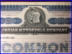 Vintage Indian Motocycle Stock Certificate Specimen Circa 1930