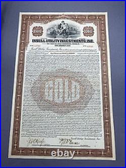 Vintage Insull Utility Investments, Inc. 10 Year 6% Gold Bond $1000