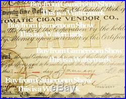 Vintage Jacobs Automatic Cigar Vendor Co. Stock Certificate RARE