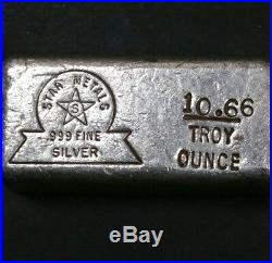 Vintage Star Metals Rough Pour Silver Bar 10.66 Oz Stamped Bar. 999 Fine Silver