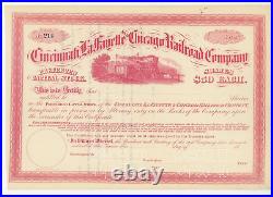 Vintage Stock Certificate Cincinatti Lafayette & Chicago Railroad CO