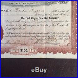 Vintage Stock Certificate Indiana Fort Wayne Cubs Baseball Central League 1915