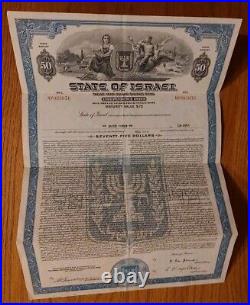 Vtg 1953 State Of Israel Bond Certificate