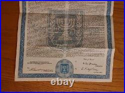 Vtg 1953 State Of Israel Bond Certificate