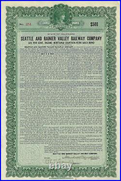 WASHINGTON 1916 Seattle & Rainier Valley Railway Co Bond Stock Certificate RARE