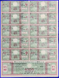 WW1 German Empire Treasury Bond Sheet Coupons 1917