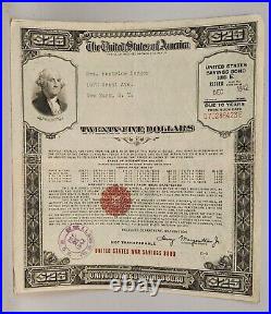 WWII $25 SAVINGS BOND SERIES'E' VF WithTREASURY FORM