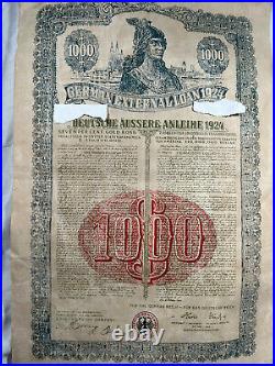 War bonds 1924 German External Loan 7% Gold Bond $1000 AS IS