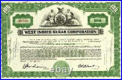 West Indies Sugar Corporation James Jackson Minot Signed Stock Certificate