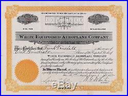 White Equipoised Aeroplane Co. Stock Certificate- Large Biplane- RARE- Awesome