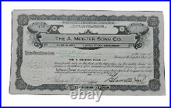 Woodland, CA 1922 The A. Meister Sons Stock Certificate #478 Issued to R. Gibson
