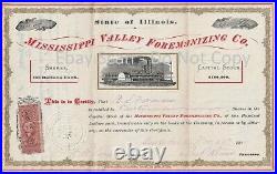 XRARE- Mississippi Valley Foremanizing Co Illinois Stock Certificate 1870 Signed