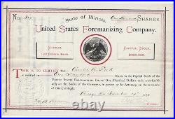 XRARE- United States Foremanizing Co Chicago IL Stock Certificate 1870 Signed