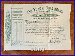 Yukon Goldfields Limited stock share certificate 1899 Klondike Gold Rush Period