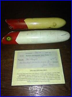 Zane Grey Author Fisherman signed Bank Check & South Bend Teaser Tuna Lure Pair