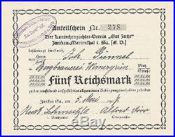 Zwickau-Marienthal Anteilschein 5 Reichsmark 1927, Kaninchenzüchter Verein